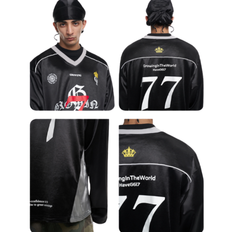 V-NECK CROWN BADGE HOCKEY SHIRT I-0018