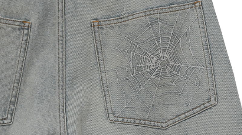 SPIDERWEB EMBROIDERED DENIM SHORTS I-0013
