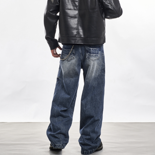 PLEATED LOOSE WIDE-LEG JEANS I-0040