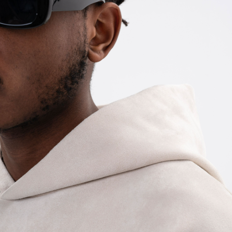 RETRO SUEDE HOODED SWEATSHIRT I-0044