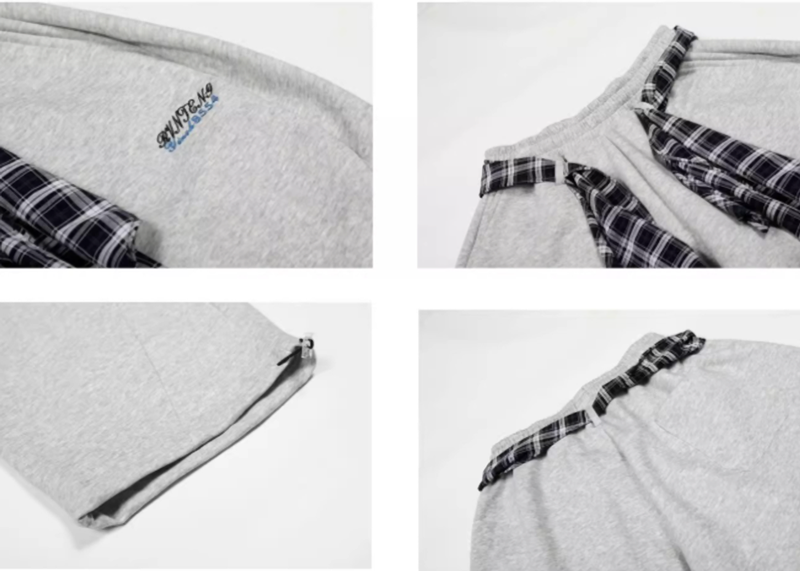 RETRO PLAID WIDE-LEG SWEATPANTS I-0179