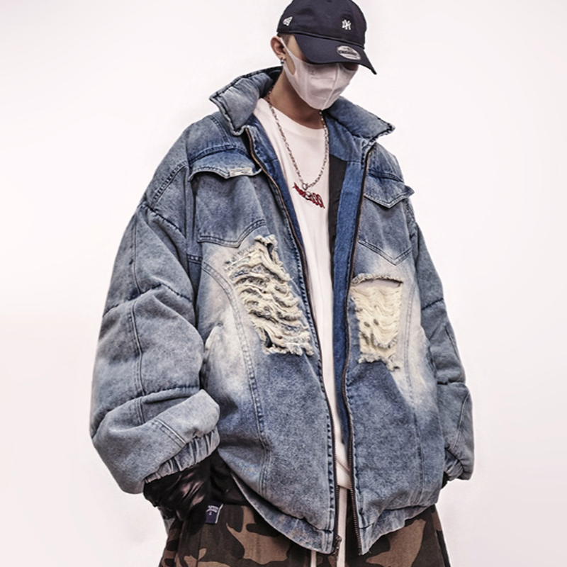 HIP-HOP DENIM DOWN JACKET I-0197