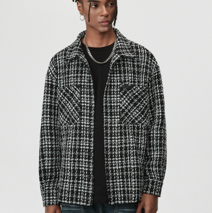 PLAID LEATHER SHIRT JACKET I-0086