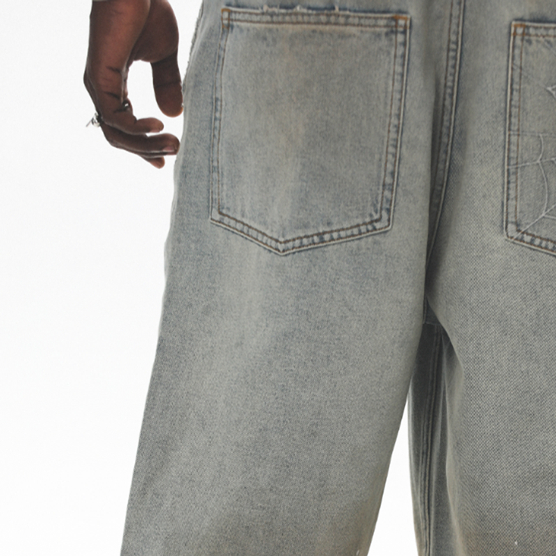 SPIDERWEB EMBROIDERED DENIM SHORTS I-0013