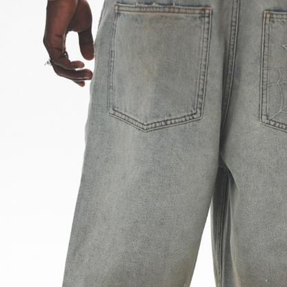 SPIDERWEB EMBROIDERED DENIM SHORTS I-0013