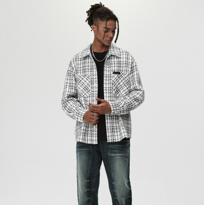 PLAID LEATHER SHIRT JACKET I-0086