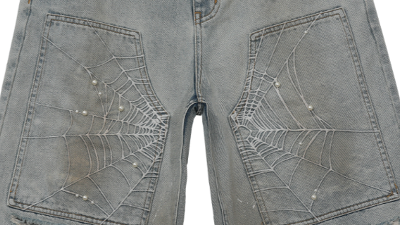 SPIDERWEB EMBROIDERED DENIM SHORTS I-0013