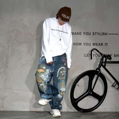 URBAN GRAFFITI WIDE-LEG PANTS I-0151