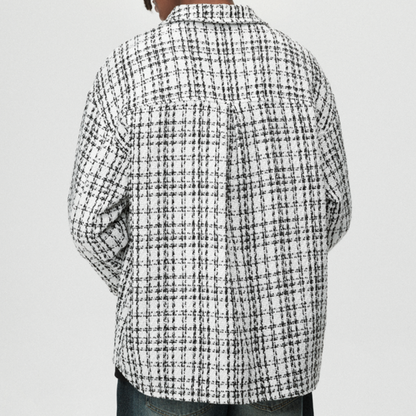 PLAID LEATHER SHIRT JACKET I-0086