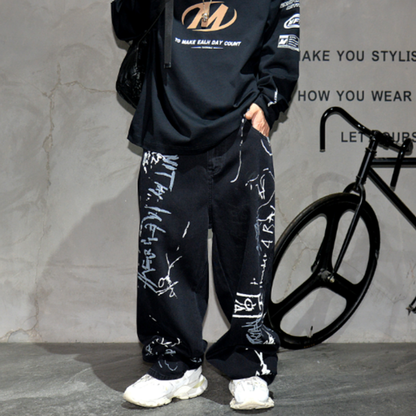URBAN GRAFFITI WIDE LEG PANTS I-0153