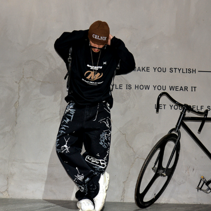 URBAN GRAFFITI WIDE LEG PANTS I-0153