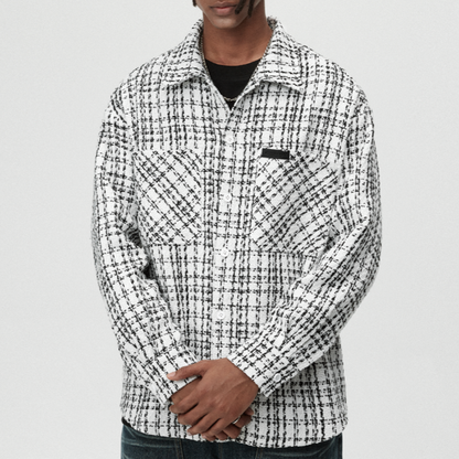 PLAID LEATHER SHIRT JACKET I-0086