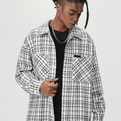 PLAID LEATHER SHIRT JACKET I-0086