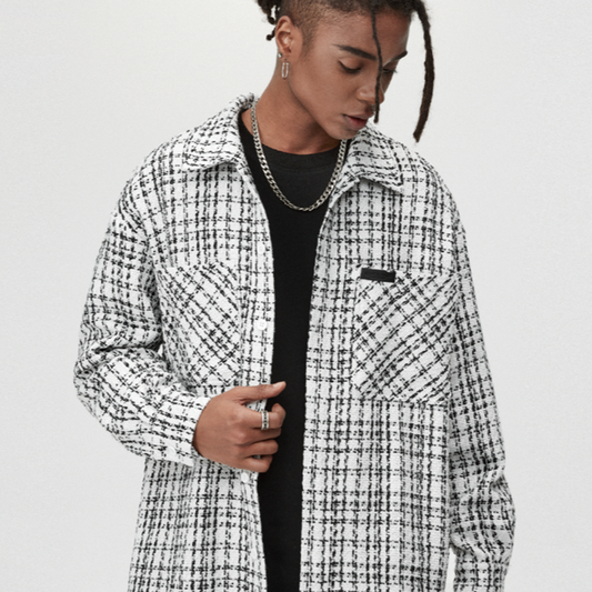 PLAID LEATHER SHIRT JACKET I-0086