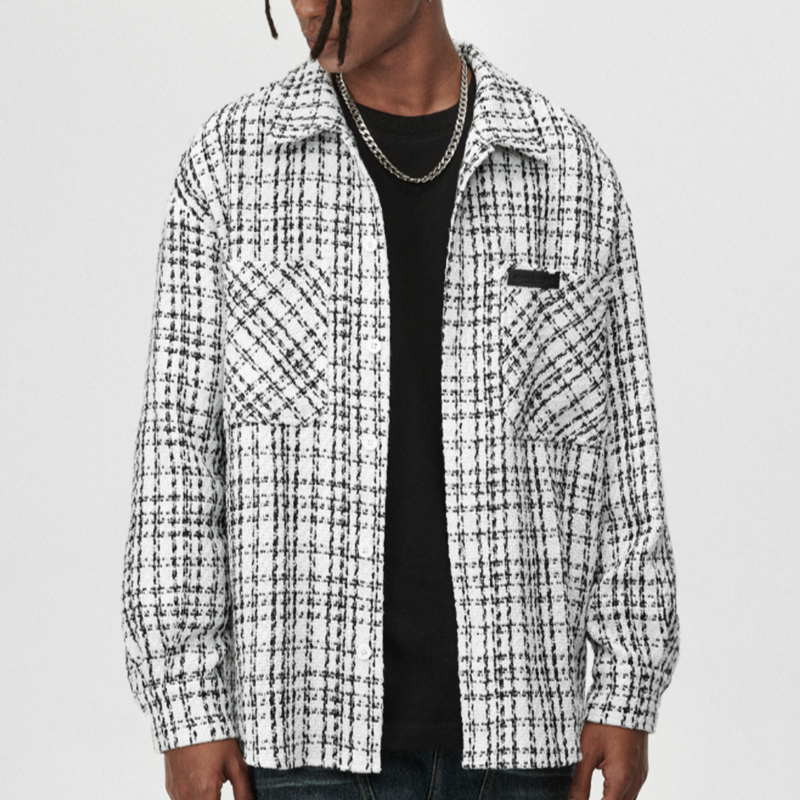 PLAID LEATHER SHIRT JACKET I-0086