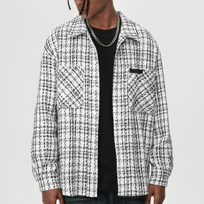 PLAID LEATHER SHIRT JACKET I-0086