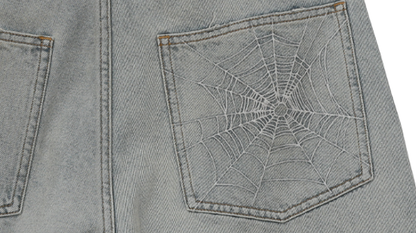 SPIDERWEB EMBROIDERED DENIM SHORTS I-0013