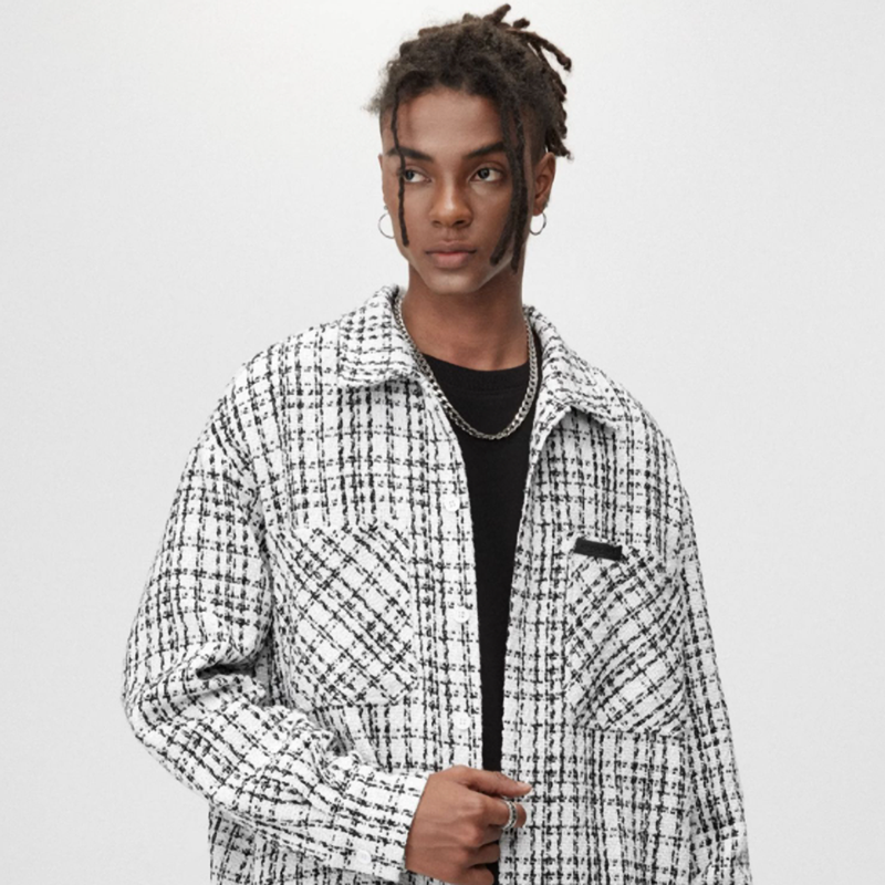 PLAID LEATHER SHIRT JACKET I-0086