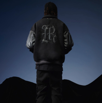 EMBROIDERED BLACK BASEBALL JACKET I-0057
