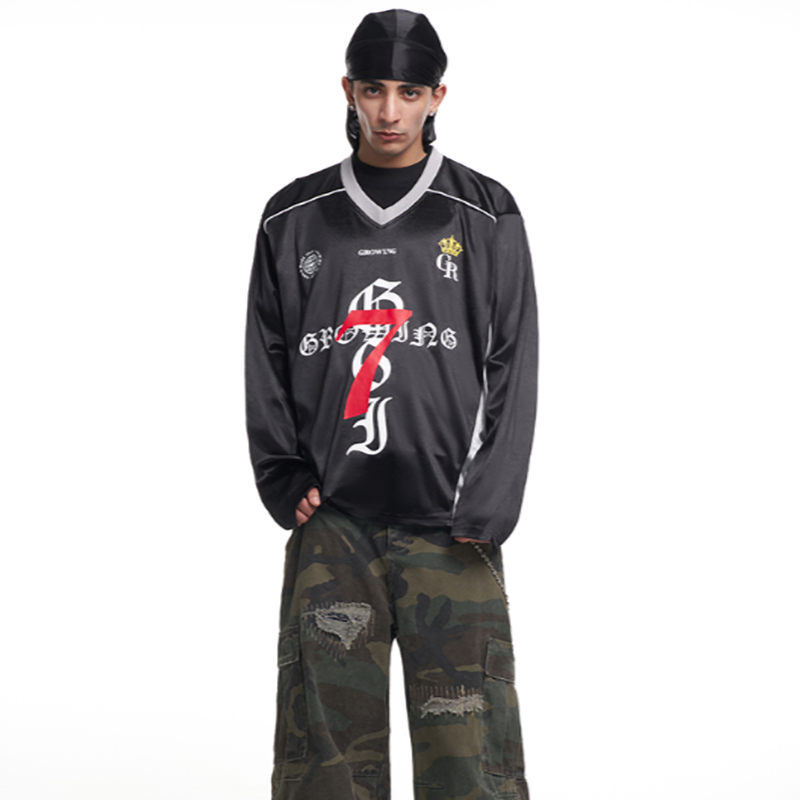 V-NECK CROWN BADGE HOCKEY SHIRT I-0018