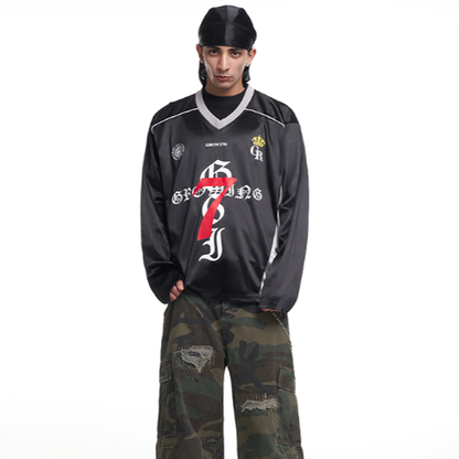 V-NECK CROWN BADGE HOCKEY SHIRT I-0018