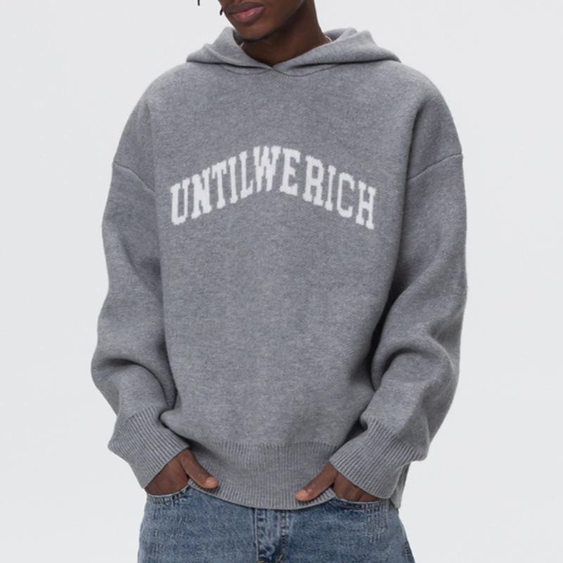 LOOSE HOODED KNIT SWEATSHIRT I-0015