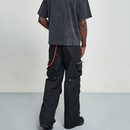 SOLID COLOR PLEATED CARGO PANTS I-0028
