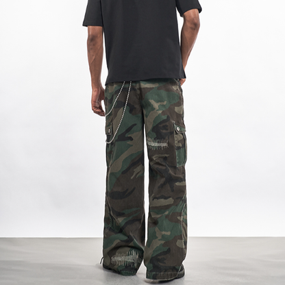 RETRO CAMOUFLAGE WIDE-LEG PANTS I-0033