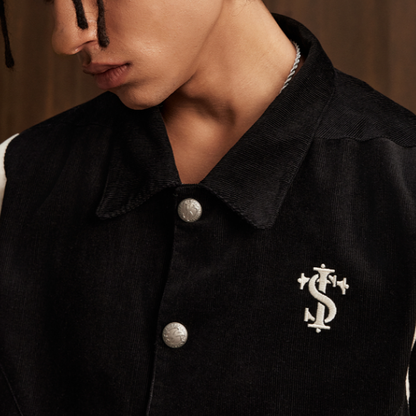 PATCHWORK CORDUROY BASEBALL JACKET I-0053