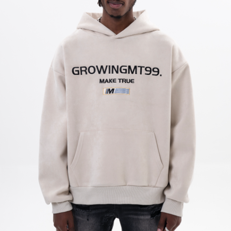 RETRO SUEDE HOODED SWEATSHIRT I-0044