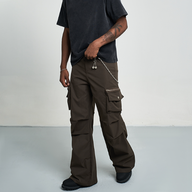 SOLID COLOR PLEATED CARGO PANTS I-0028