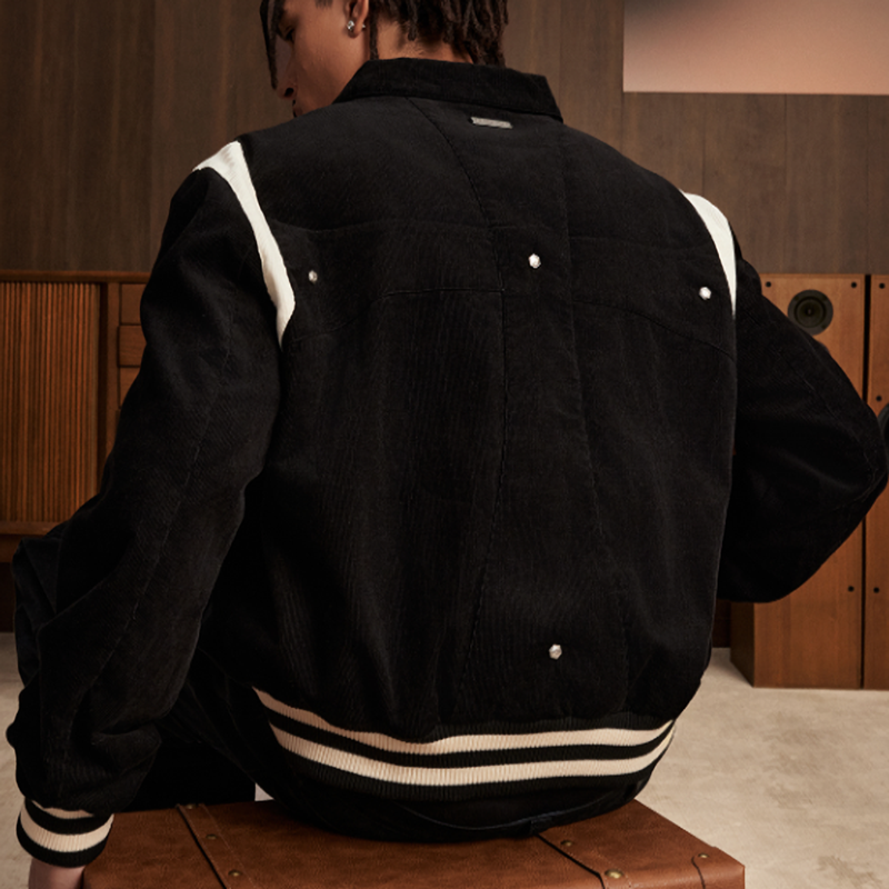 PATCHWORK CORDUROY BASEBALL JACKET I-0053