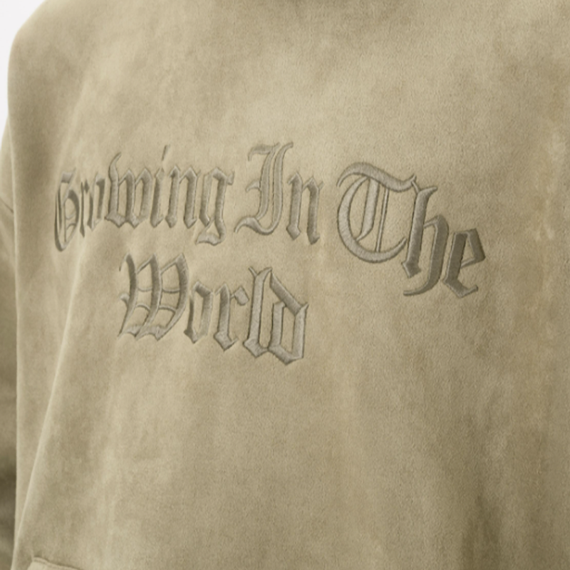AMERICAN LOGO EMBROIDERED SUEDE HOODIE I-0043