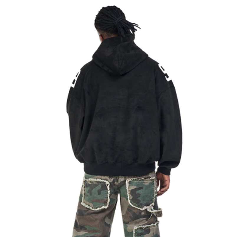 FAUX SUEDE HOODIE PULLOVER I-0140