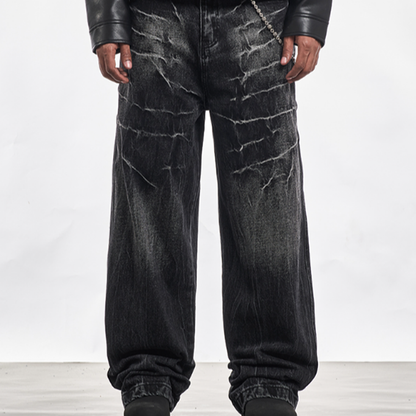 PLEATED LOOSE WIDE-LEG JEANS I-0040