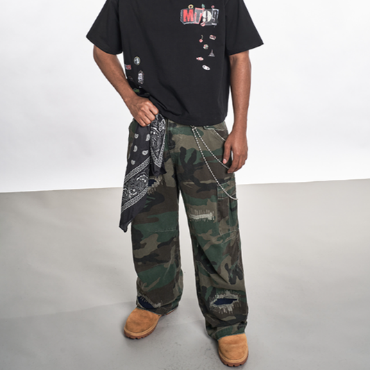 RETRO CAMOUFLAGE WIDE-LEG PANTS I-0033
