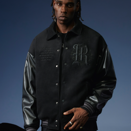 EMBROIDERED BLACK BASEBALL JACKET I-0057