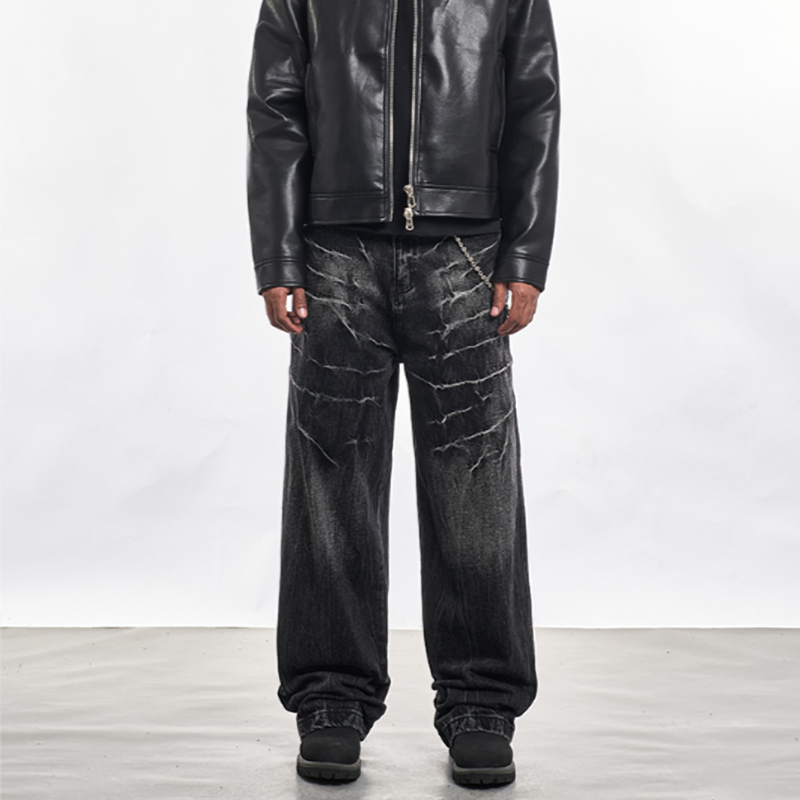 PLEATED LOOSE WIDE-LEG JEANS I-0040