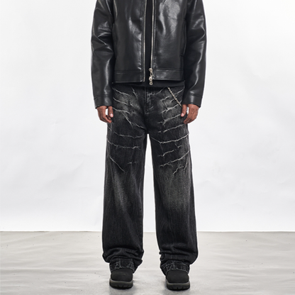 PLEATED LOOSE WIDE-LEG JEANS I-0040