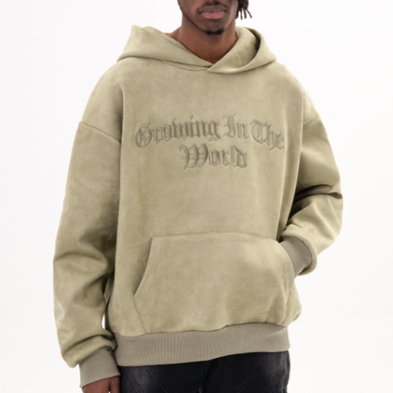 AMERICAN LOGO EMBROIDERED SUEDE HOODIE I-0043