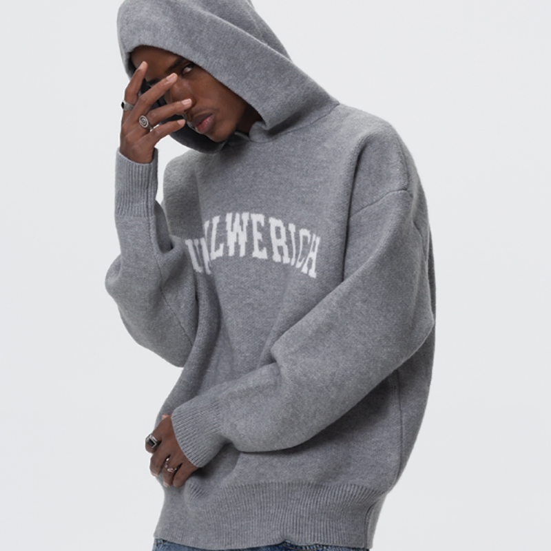 LOOSE HOODED KNIT SWEATSHIRT I-0015