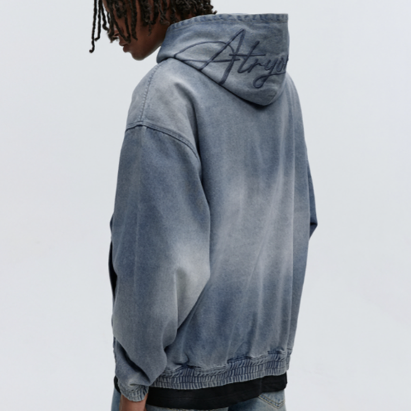 DENIM HOODED ZIP-UP CARDIGAN I-0077