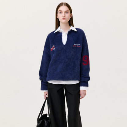 BLUE FAUX MINK SWEATER I-0073