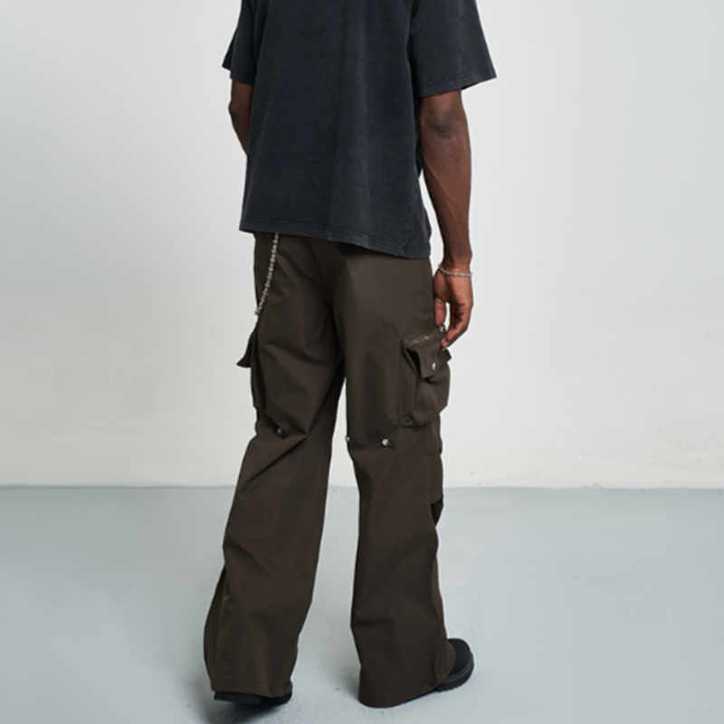 SOLID COLOR PLEATED CARGO PANTS I-0028