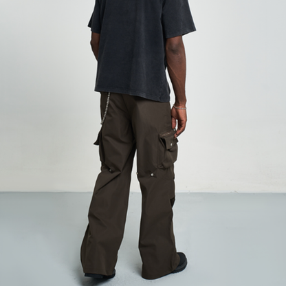 SOLID COLOR PLEATED CARGO PANTS I-0028