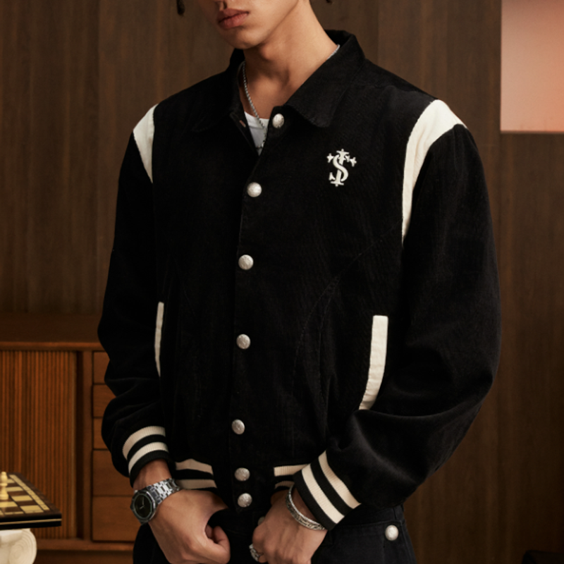 PATCHWORK CORDUROY BASEBALL JACKET I-0053
