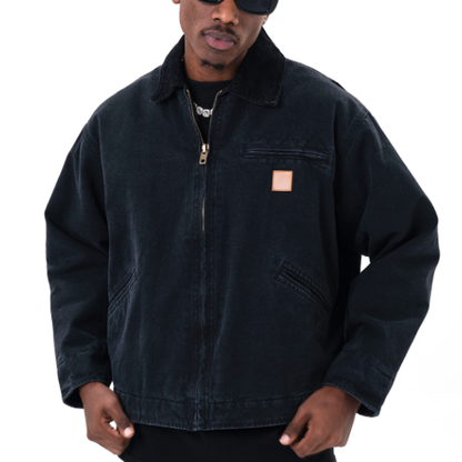 VINTAGE PLUSH LAPEL DENIM JACKET I-0045