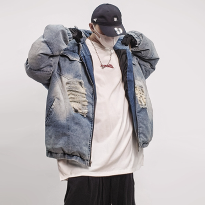 HIP-HOP DENIM DOWN JACKET I-0197