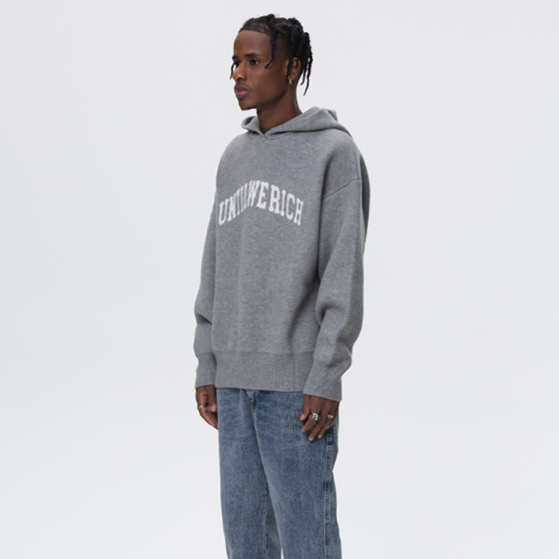 LOOSE HOODED KNIT SWEATSHIRT I-0015