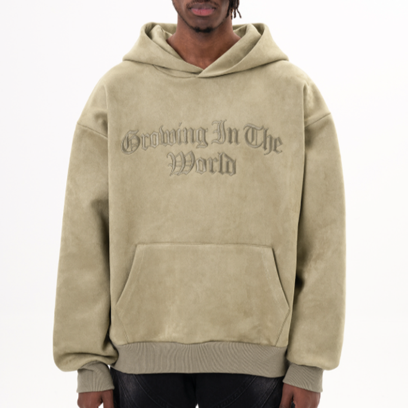 AMERICAN LOGO EMBROIDERED SUEDE HOODIE I-0043